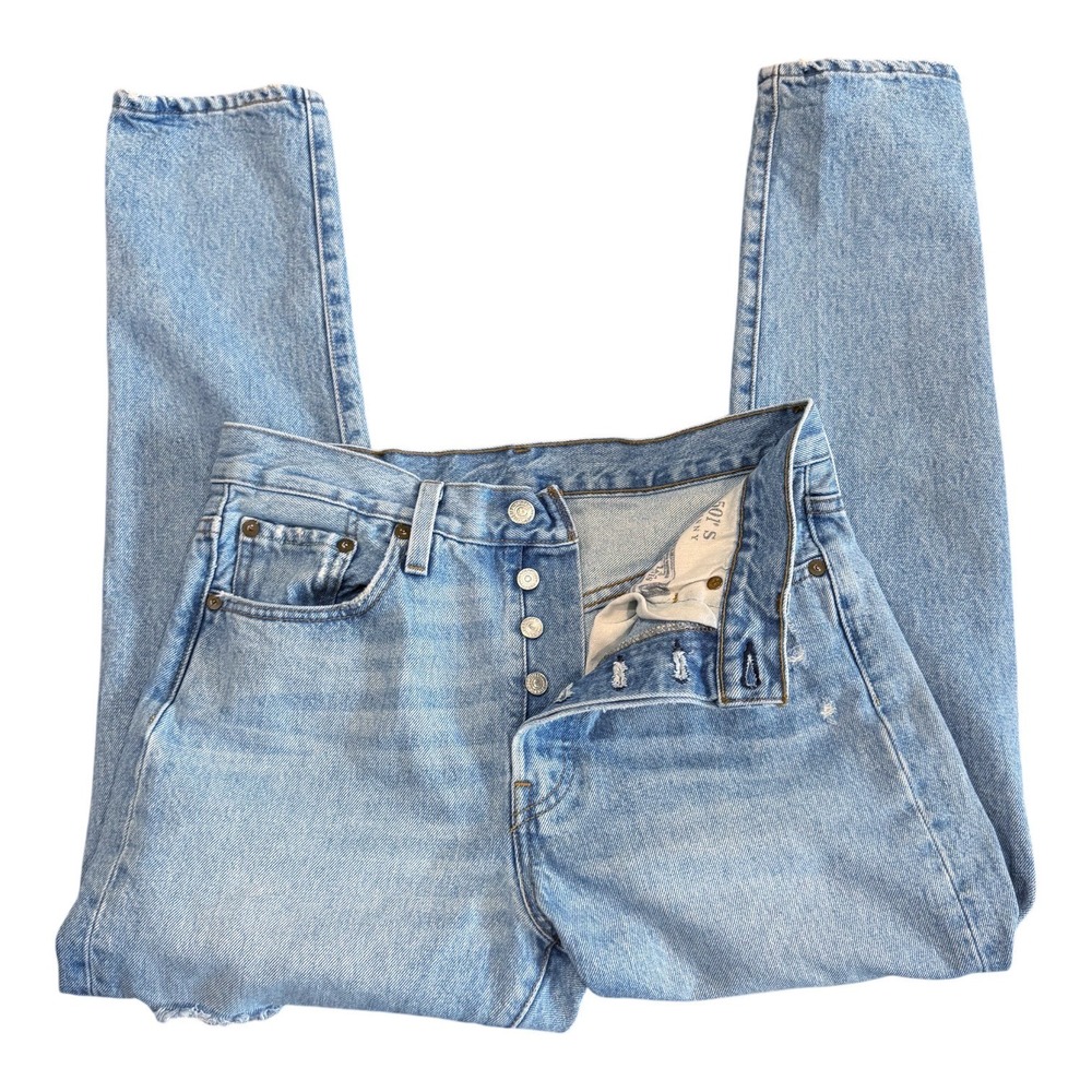 Levi's 501 Skinny Jeans Women's 28x27 Distressed Light Wash Button Fly High Rise